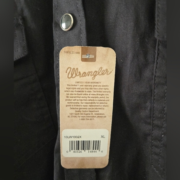 NWT Wrangler Western Fashion Long Sleeve Solid Top Mens Size XL Cowboy - Picture 4 of 8